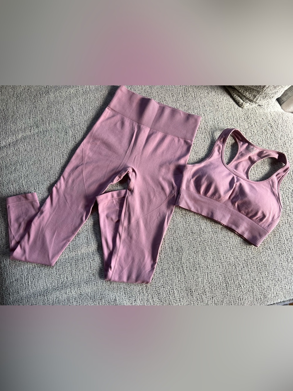 Seamless High-Waist Leggings & Sports Bra Set - Dusty Pink